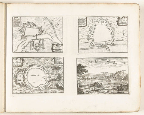 Maps of Seurre, Gray and Besançon, c. 1702, Laurens Scherm, 1702 - 1703 Canvas Print