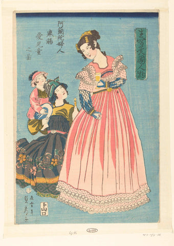 Dutch woman with glass and beloved child, Utagawa Sadahide, 1860 Canvas Print