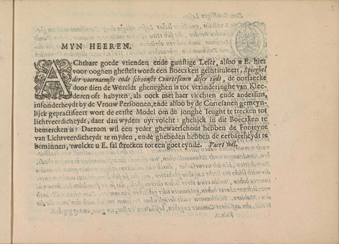 Dutch foreword, Crispijn van de Passe (II), 1635 Canvas Print