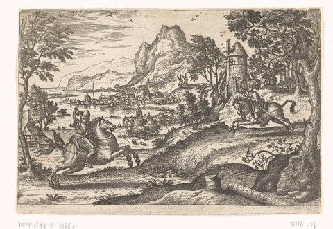 Landscape with two riders., Pieter van der Borcht (I), 1545 - 1608 Canvas Print