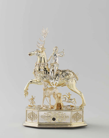 Table automaton in the form of Diana on a stag, Jacob Miller (edelsmid), c. 1613 - c. 1615 Canvas Print