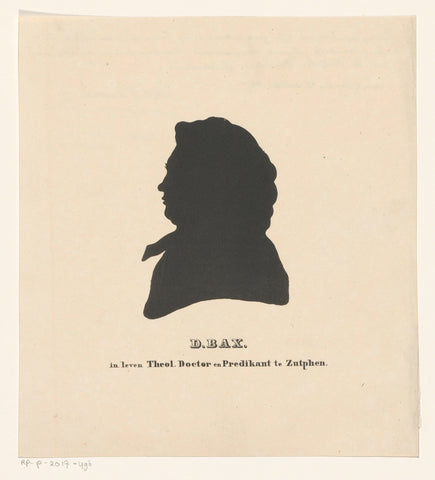 Silhouetportret van theoloog en predikant Dirk Bax, Jan Hendrik August Wansleven, 1837 Canvas Print