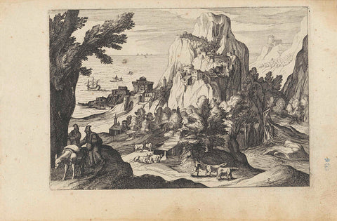 Coastal landscape with a high mountain, anonymous, 1612 - 1652 Canvas Print