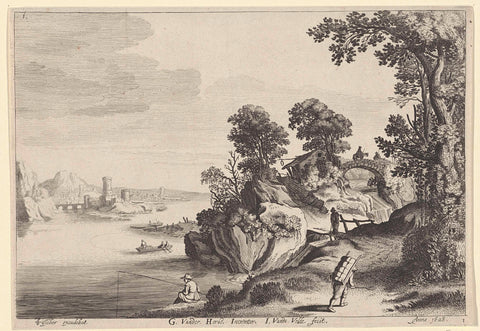 River landscape with travellers on country road, Jan van de Velde (II), 1628 Canvas Print