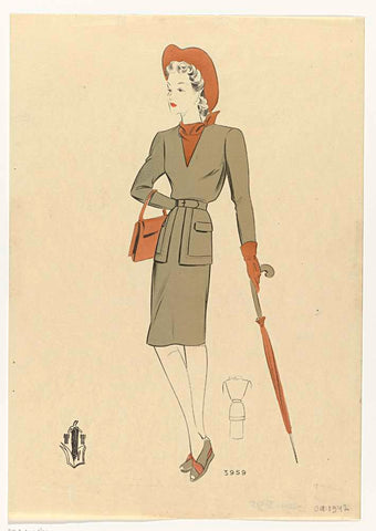 Woman with handbag and umbrella, ca. 1942, No. 3959, anonymous, c. 1942 Canvas Print