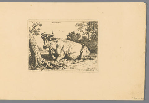 Lying cow at a tree, Adam von Bartsch, 1803 Canvas Print