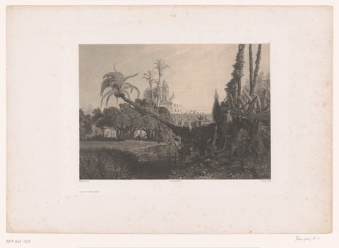 Waterfront palace with palm trees in Lower Egypt, François-Louis Français, 1853 Canvas Print