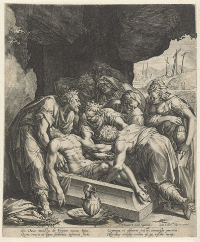 Entombment of Christ, Johann Sadeler (I), 1582 - 1585 Canvas Print