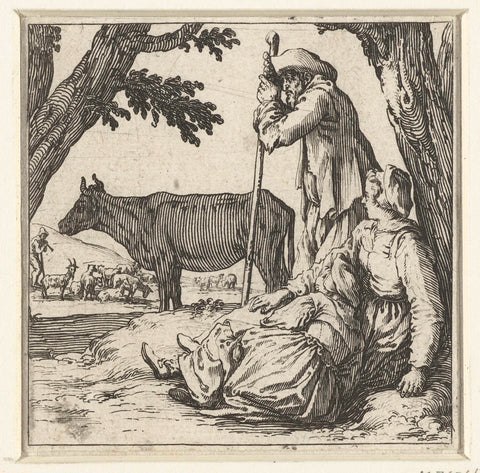 Farmer, farmer's wife and daughter with cow, Jacques Callot, 1621 - 1624 Canvas Print