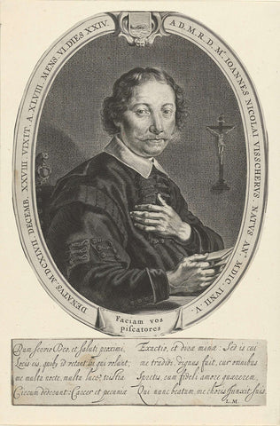 Portrait of Johannes Nicolaesz. Visscher, Theodor Matham, 1647 - 1676 Canvas Print