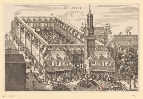 Bird's eye view of the Beurs van Hendrik de Keyser in Amsterdam, before 1668, Jacob van Meurs (possibly), 1663 - 1664 Canvas Print