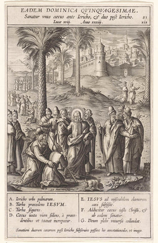 Genezing van de blinde van Jericho, Antonie Wierix (II), 1593 Canvas Print