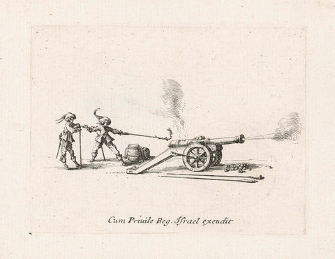 Exercises with a cannon: firing of a cannon, Jacques Callot, 1635 Canvas Print