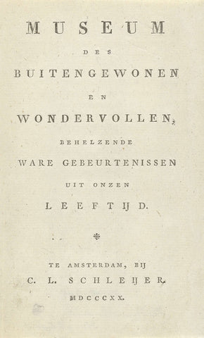 Title page for: Museum des buitengewonen en Wondervollen, 1820, Willem Hendrik Hoogkamer, 1820 Canvas Print