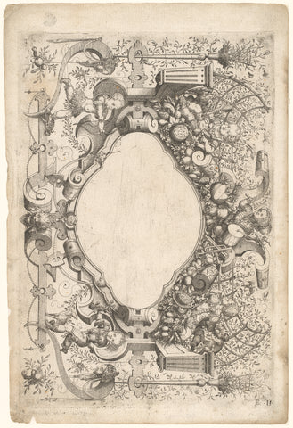 Title page with cartouche with roll work, surrounded by playing putti in the middle of flora and fauna, Jost Amman, 1568 Canvas Print