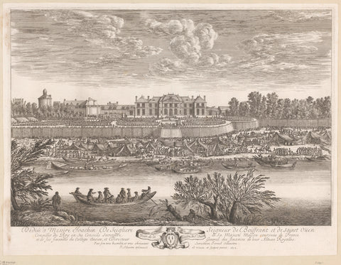 View of the castle of Saint-Ouen with a tent camp on a river in front of it, Israël Silvestre, 1672 Canvas Print