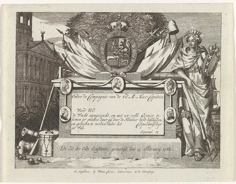 Schuttersbriefje van februari 1788, Theodoor Koning, 1788 - 1789 Canvas Print