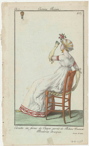 Journal des Dames et des Modes, Costume Parisien, 16 October 1798, Year 7, (68.) : Cornette en forme de Casqu (...), anonymous, 1798 Canvas Print