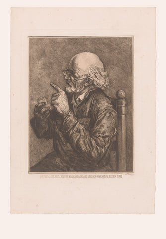 Bald-headed man with a glass in hand, Leo Van Aken, 1887 Canvas Print