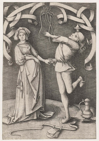 De jongleur en de vrouw, Israhel van Meckenem, 1475 - 1503 Canvas Print