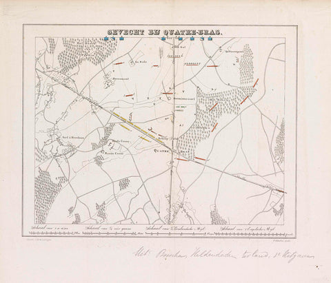 Kaart met de posities van de troepen bij Quatre-Bras, 1815, T.Z. Keikes, 1832 - 1856 Canvas Print