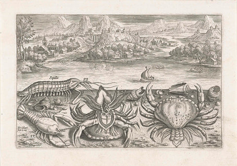 Some crustaceans on the beach, Adriaen Collaert, after 1598 - 1618 Canvas Print