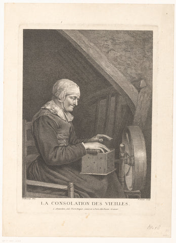 Oude vrouw aan spinnenwiel, Pierre François Basan, 1739 - 1797 Canvas Print