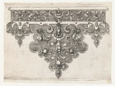 Border with a frieze decorated with leaf vines at the top, anonymous, 1571 - 1639 Canvas Print