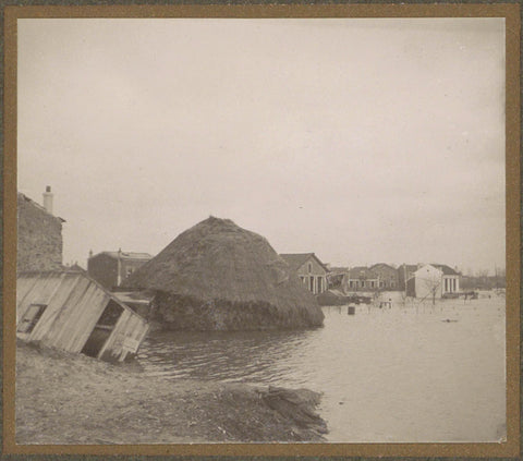 Collapsed haystack and destroyed barn in a flooded suburb of Paris, G. Dangereux, 1910 Canvas Print