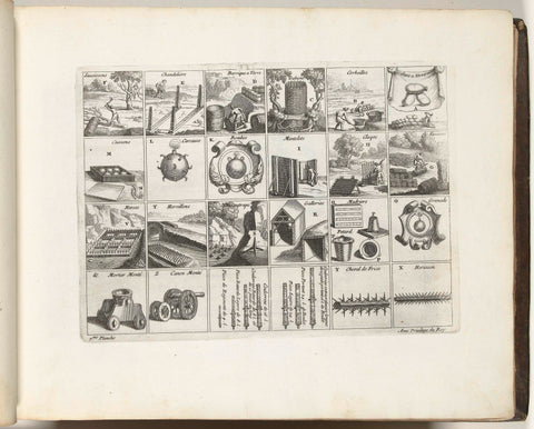 Seventh plate with siege tools, 1693, anonymous, 1693 Canvas Print