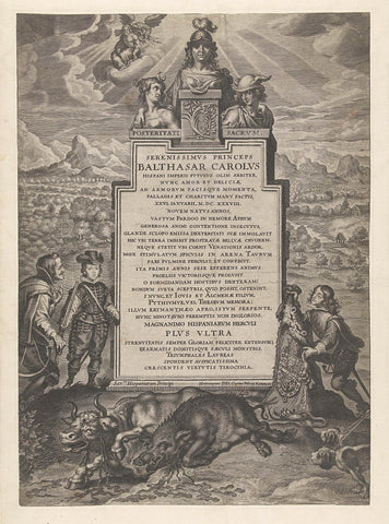 Monument in honour of Balthazar Charles, son of Philip III of Spain, who killed a bull and a boar during the hunt, Cornelis Galle (II), c. 1638 - c. 1640 Canvas Print