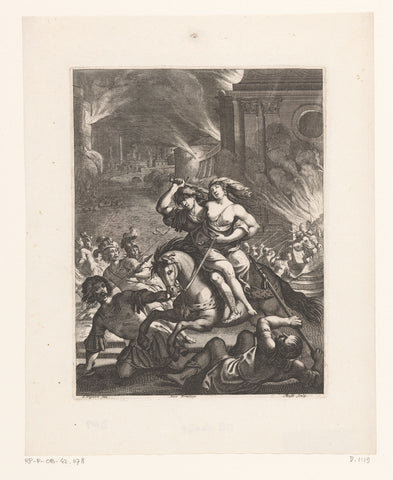 Melinte rescues Ariane on horseback from the house set on fire by Néron, Abraham Bosse, 1639 Canvas Print