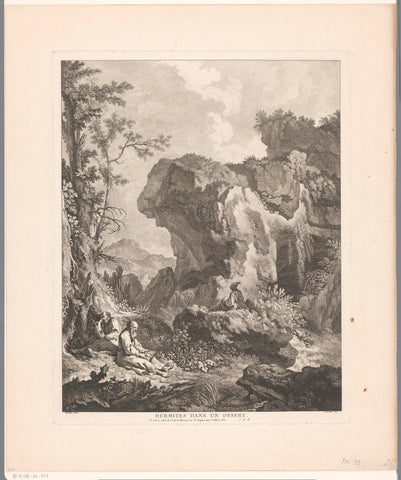 Rocky landscape with three hermits, Pierre Quentin Chedel, 1755 - 1763 Canvas Print