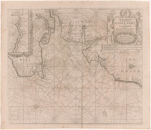 Pass map of part of the east coast of England with the mouth of the Thames, Jan Luyken, 1681 - 1803 Canvas Print