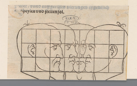 Models for four faces of men with grid, anonymous, Hans Sebald Beham, 1565 Canvas Print