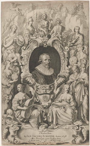 Portrait of Jacob Cats surrounded by gods and muses, Michiel Mosijn, 1658 Canvas Print