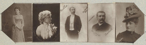 Five portraits of singers and actors: unknown woman, Nancy Martel, Noblet, Bertall and Delorme, Alphonse-Justin Liébert, c. 1880 - c. 1900 Canvas Print