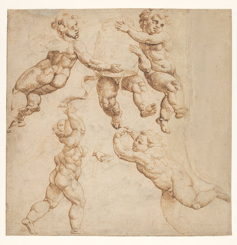 Five Hovering Angels, Maarten van Heemskerck, 1532 - 1536 Canvas Print