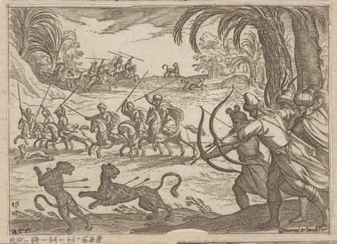 Oriental hunters hunting leopards, Antonio Tempesta, 1598 Canvas Print