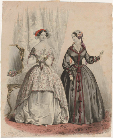 Two ladies in an interior, ca. 1850, Jean-Baptiste Réville, c. 1850 Canvas Print