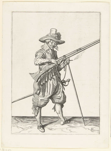 Soldier on guard who presses his fuse on the of its musket, Jacob de Gheyn (II) (workshop or), 1597 - 1607 Canvas Print