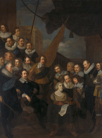 Officers and other Civic Guardsmen of the XIX District of Amsterdam, under the command of Captain Cornelis Bicker and Lieutenant Frederick van Banchem, waiting to welcome Marie de Médicis, 1 September 1638, Joachim von Sandrart (I), 1640 Canvas Print