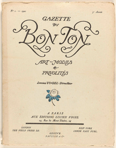 Gazette du Bon Ton. Art - Modes & Frivolités, 1920, 3rd Year, No. 1, Lucien Vogel, 1920 Canvas Print