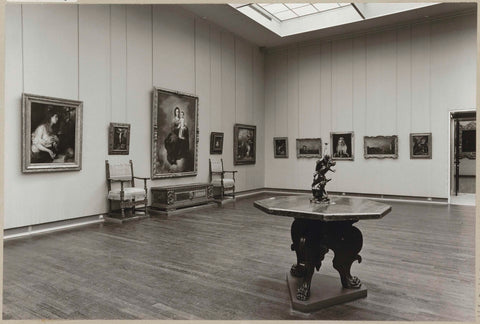 Room 212A with paintings including portraits, armchairs, a chest, a table with statue and a passageway, c. 1973 - c. 1974 Canvas Print