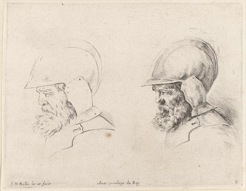 Twice the same head of a soldier with helmet in profile to the left, Stefano della Bella, 1620 - 1664 Canvas Print