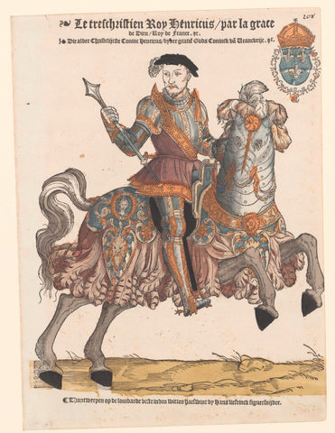 Portrait of Henry II of France in harness on horseback, to the right, Cornelis Anthonisz. (manner of), in or after 1547 - before 1550 Canvas Print