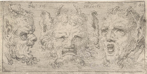 Three masks with horns, Pieter Feddes van Harlingen, 1611 Canvas Print