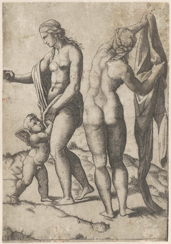 Venus en Amor en Athena, Marcantonio Raimondi, 1510 - 1520 Canvas Print