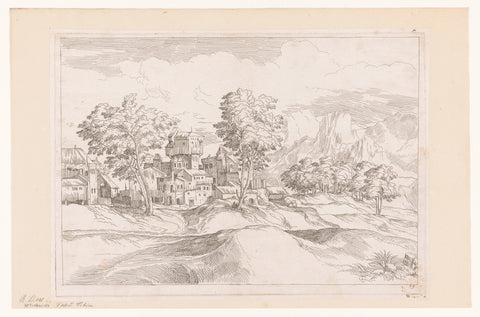 Mountain landscape with buildings, Jean Pesne, 1666 - 1695 Canvas Print