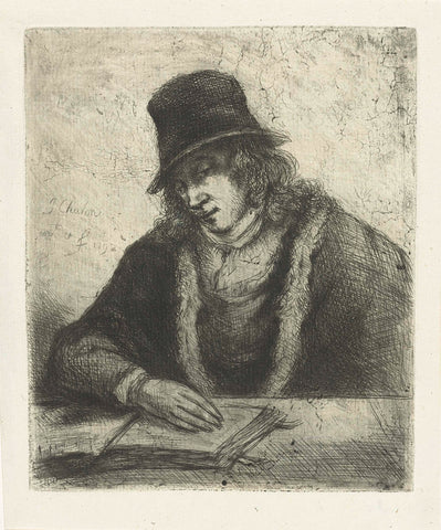 Reading man in hat, Jan Chalon, 1792 Canvas Print
